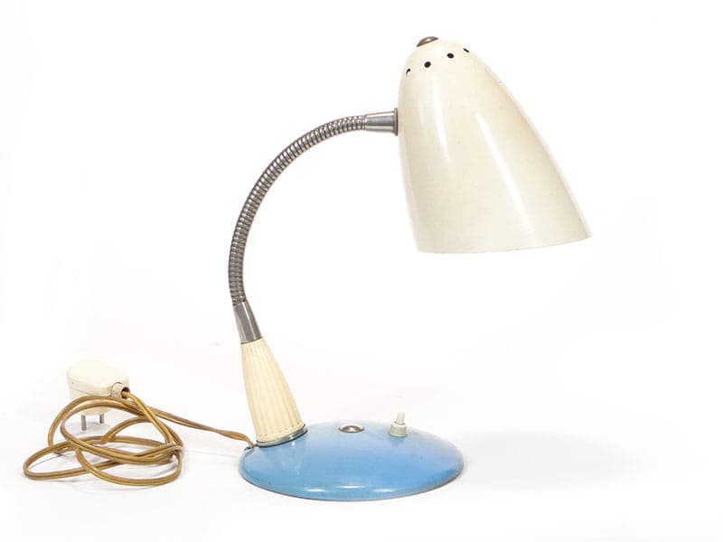 Lampa biurkowa, beżowy, stal chromowana, bakelit, Meos, Polska, lata 60. - 372713