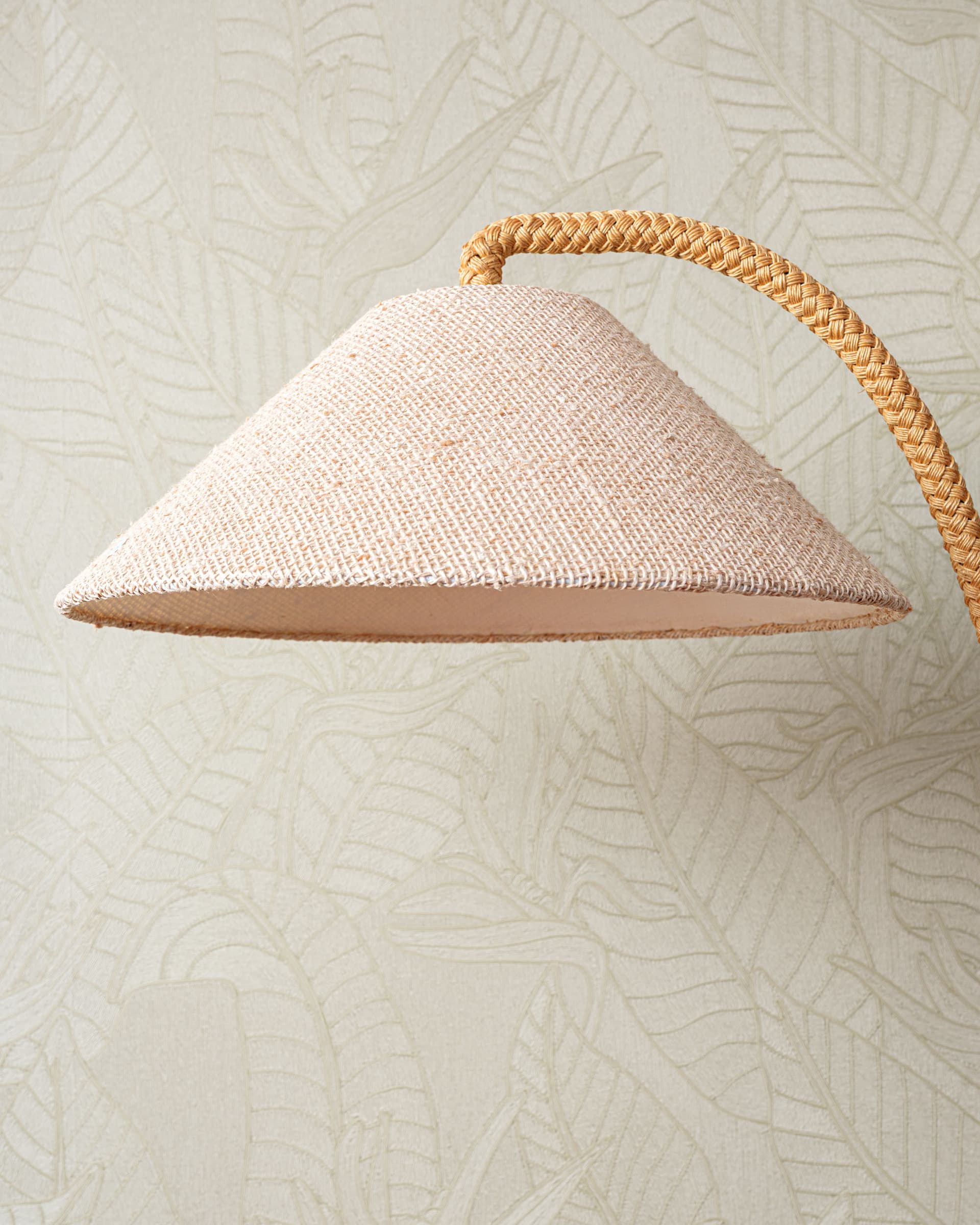 Lampa podłogowa łukowa, brązowy, tkanina, mosiądz, Dania, lata 70. - 372822