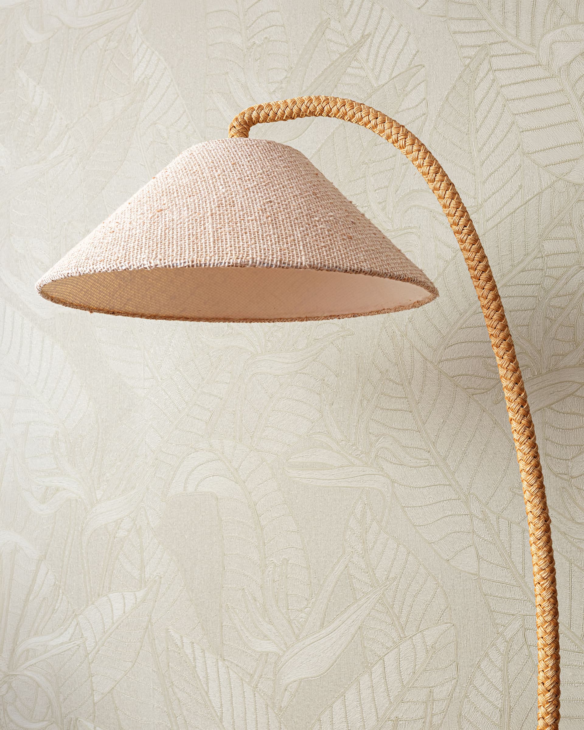 Lampa podłogowa łukowa, brązowy, tkanina, mosiądz, Dania, lata 70. - 372825