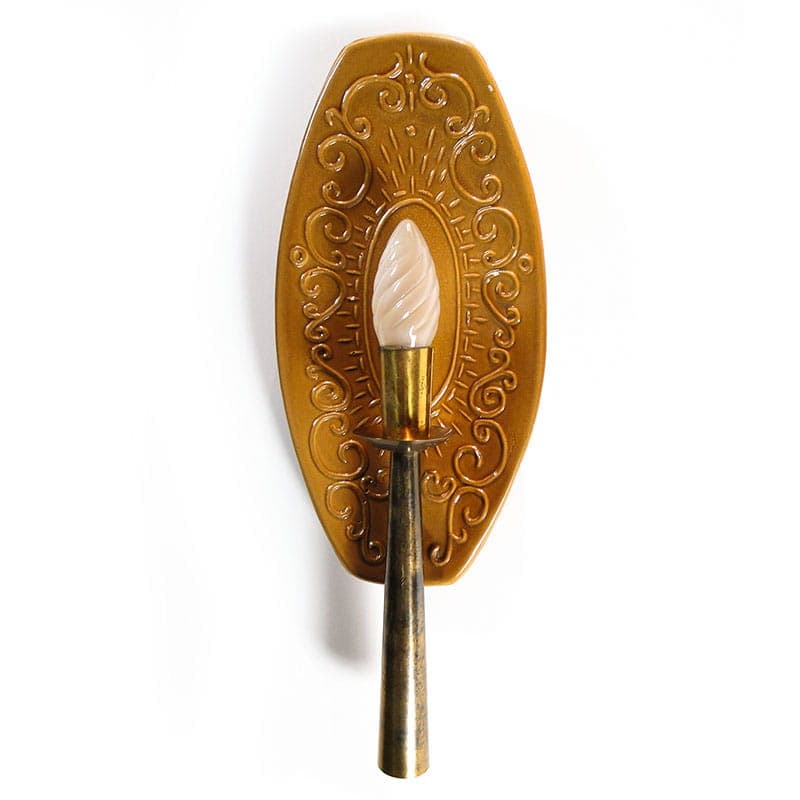 Modernist wall sconce, brown ceramic, gold brass, 1970s