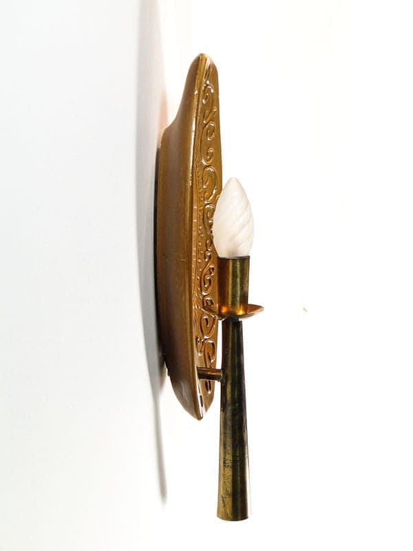 Modernist wall sconce, brown ceramic, gold brass, 1970s - 372998