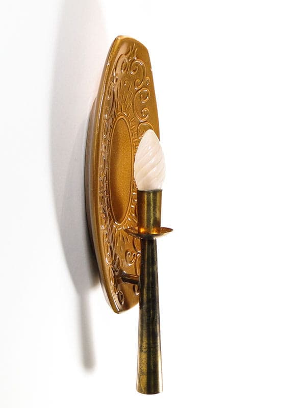 Modernist wall sconce, brown ceramic, gold brass, 1970s - 372996
