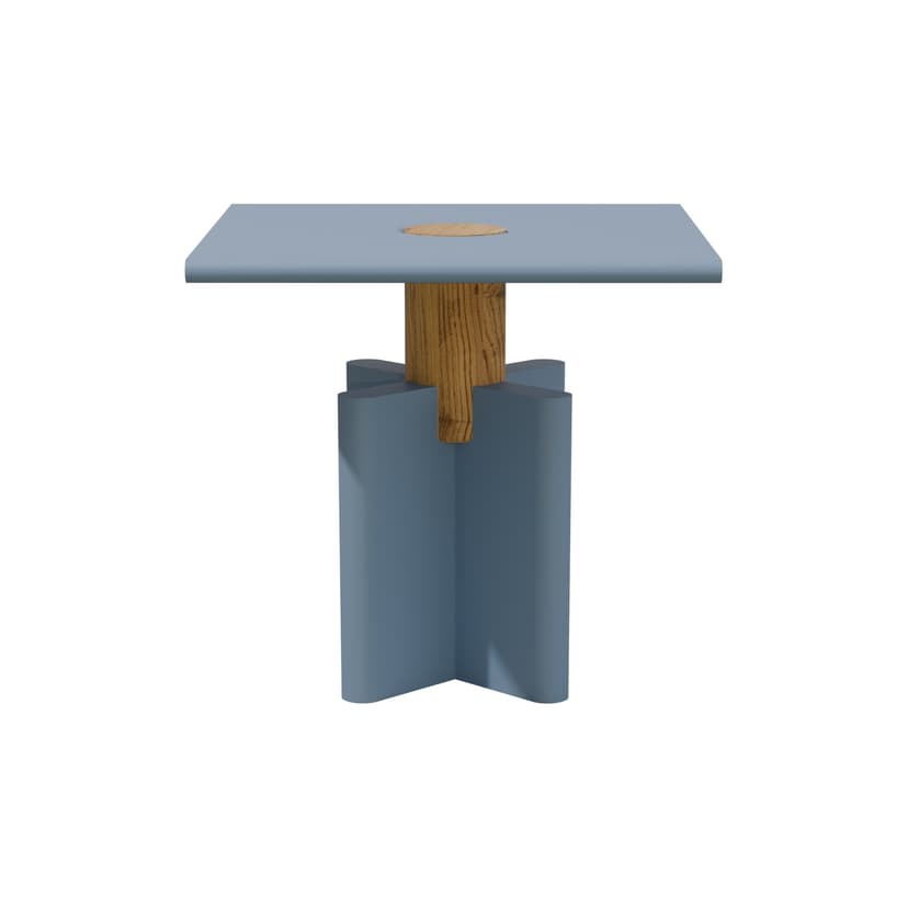 Side table Solis 01.02 blue MDF, solid oak, 43x43, Snapp Form