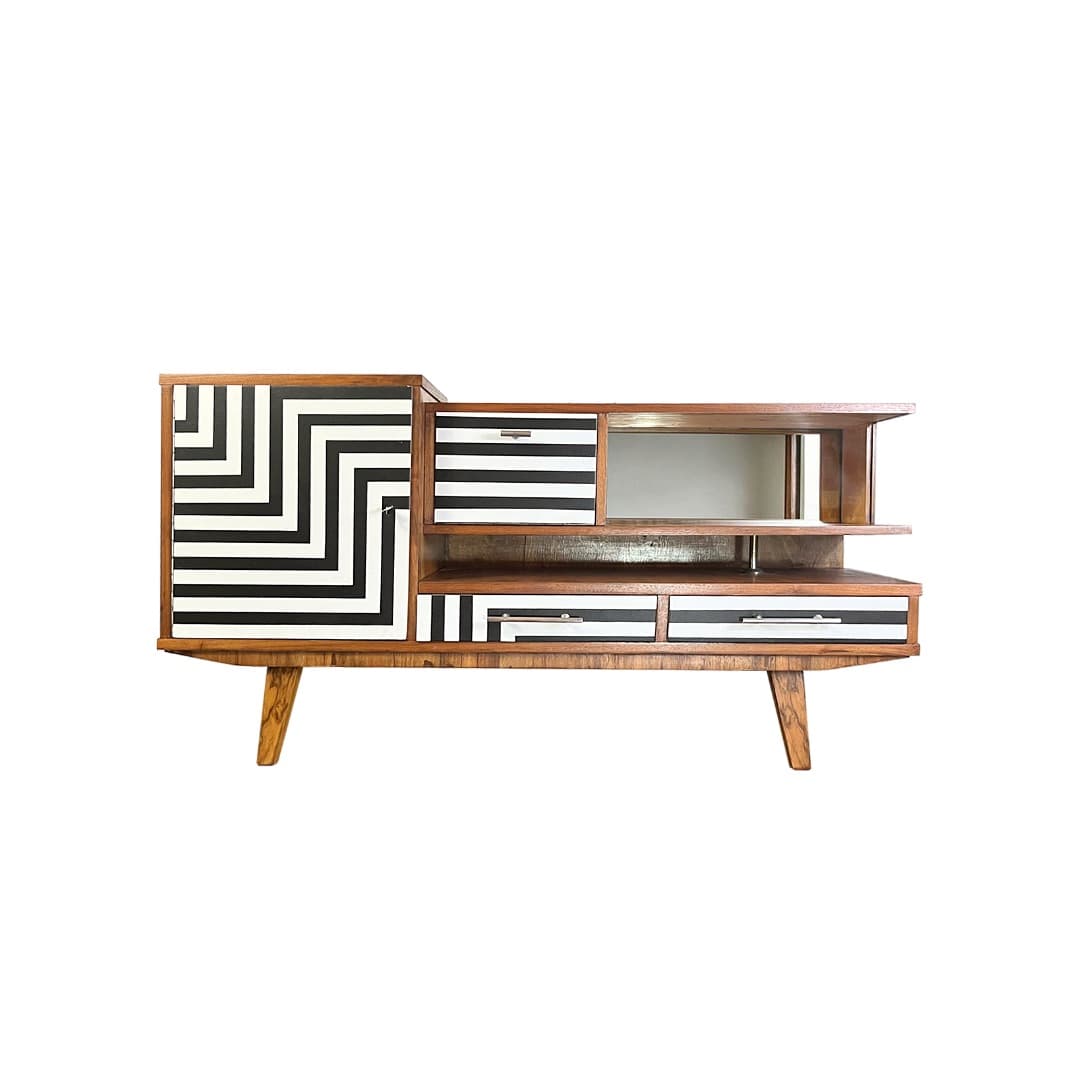 Sideboard asymmetrical, walnut brown, Poland, 1960s. - 373606