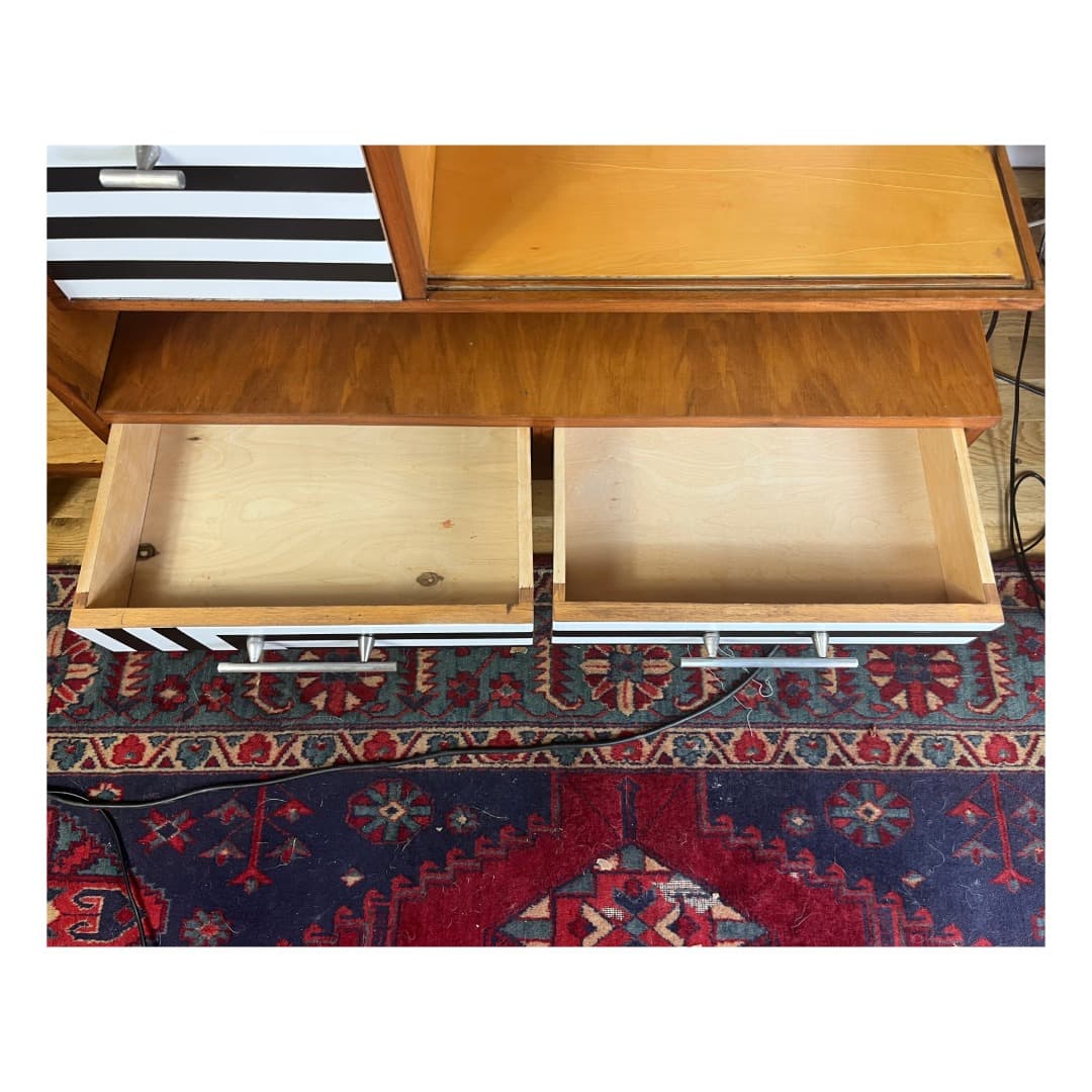Sideboard asymmetrical, walnut brown, Poland, 1960s. - 373615