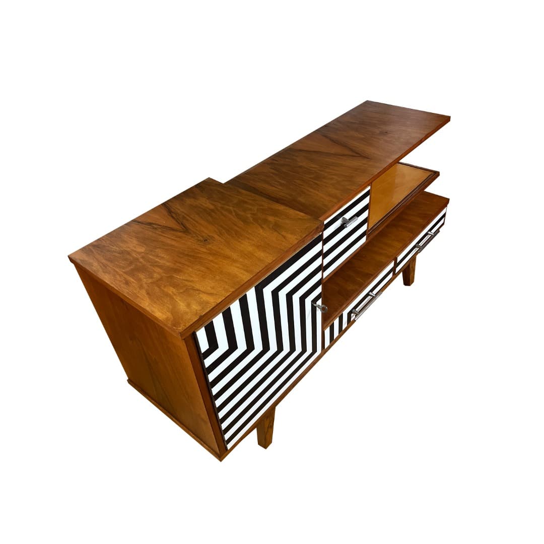 Sideboard asymmetrical, walnut brown, Poland, 1960s. - 373609