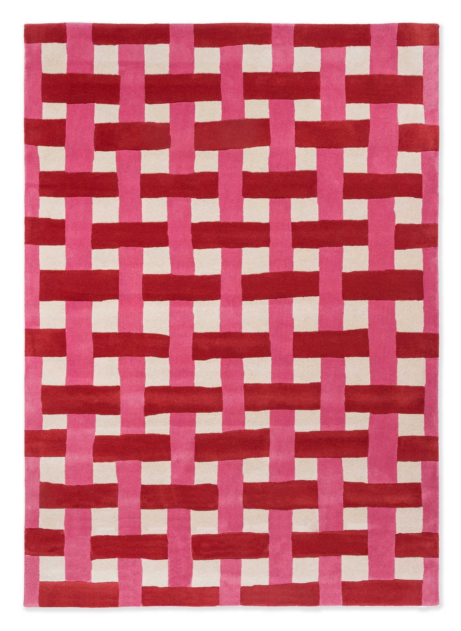 Rug Basketweave, beige, pink, red, wool, 140x200 cm, Harlequin