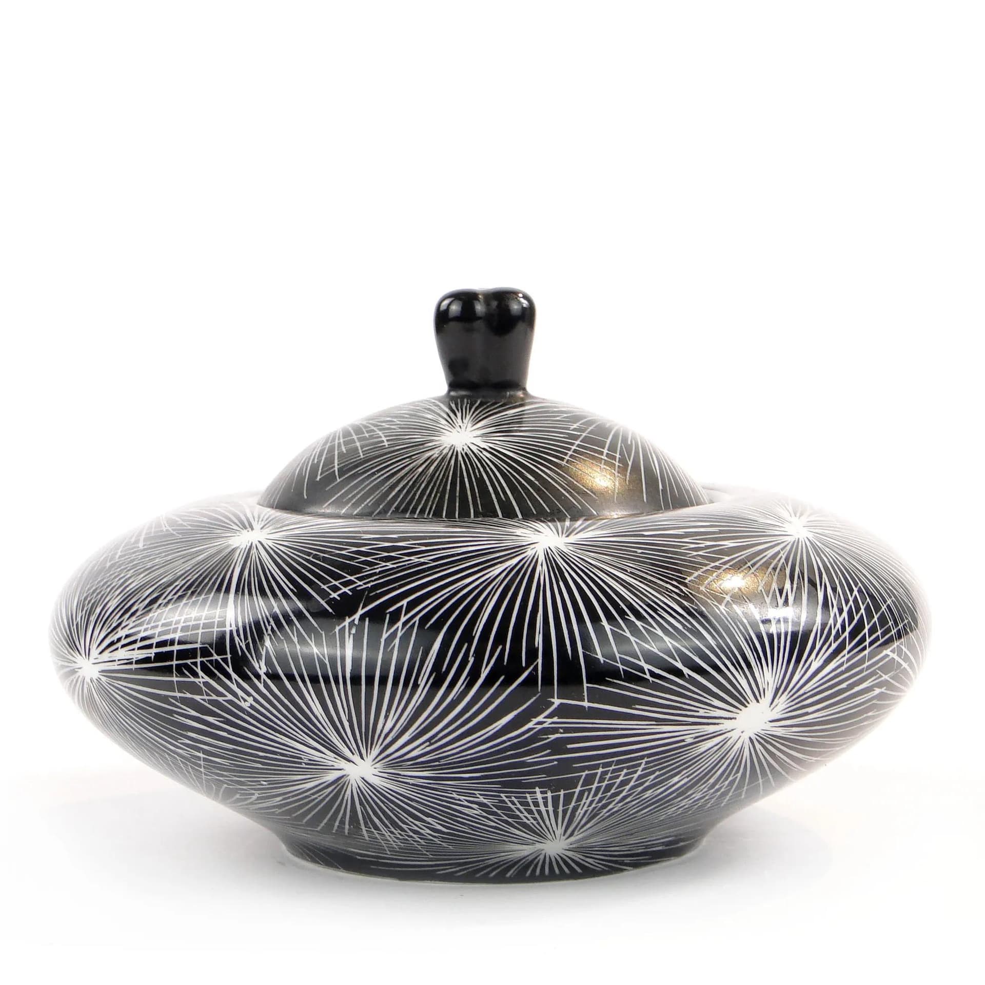 Bonbonniere Dmuchawce, New Look, black porcelain, by L. Pokornianka, Poland, 1960s - 27239