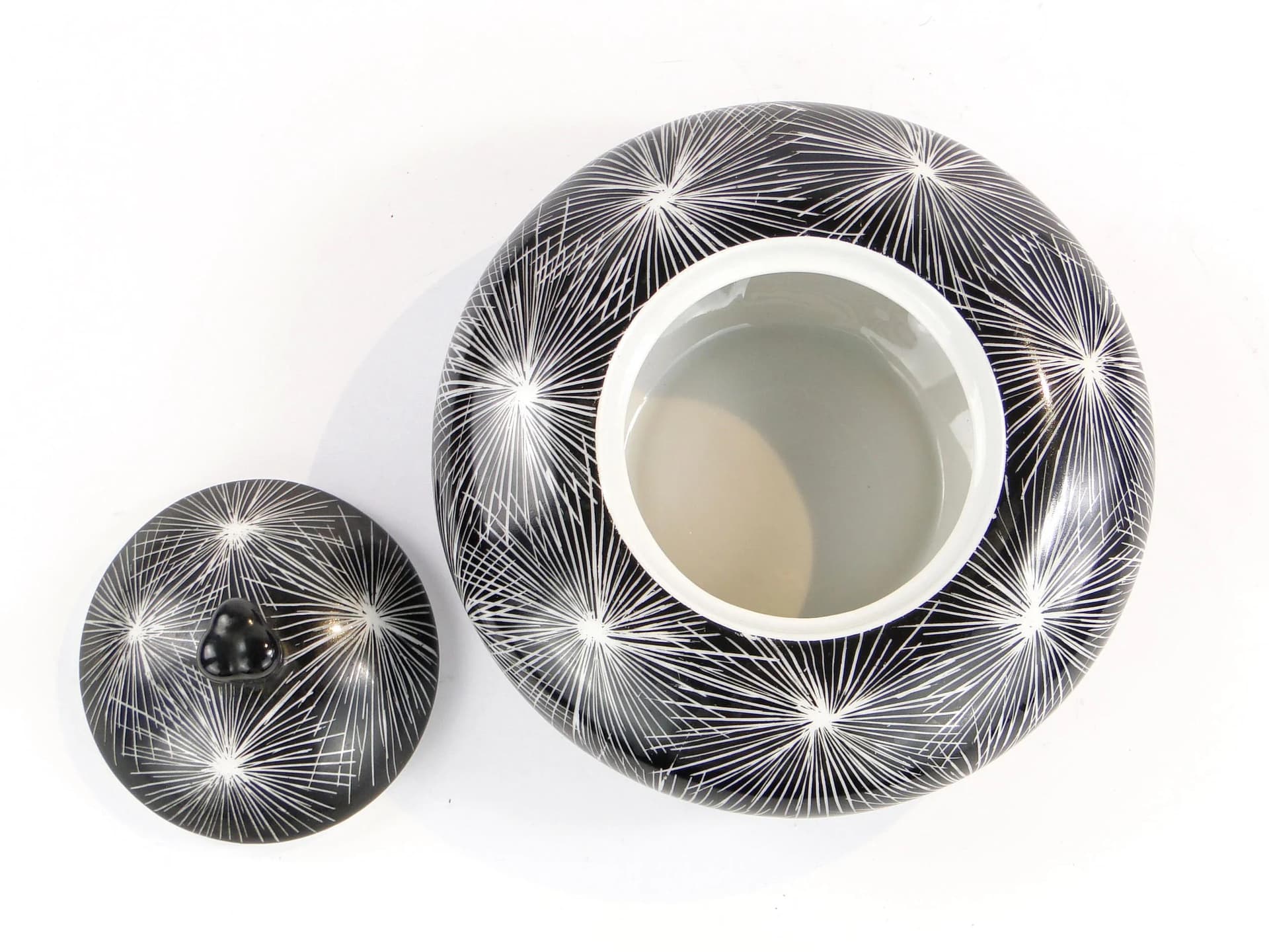 Bonbonniere Dmuchawce, New Look, black porcelain, by L. Pokornianka, Poland, 1960s - 27241