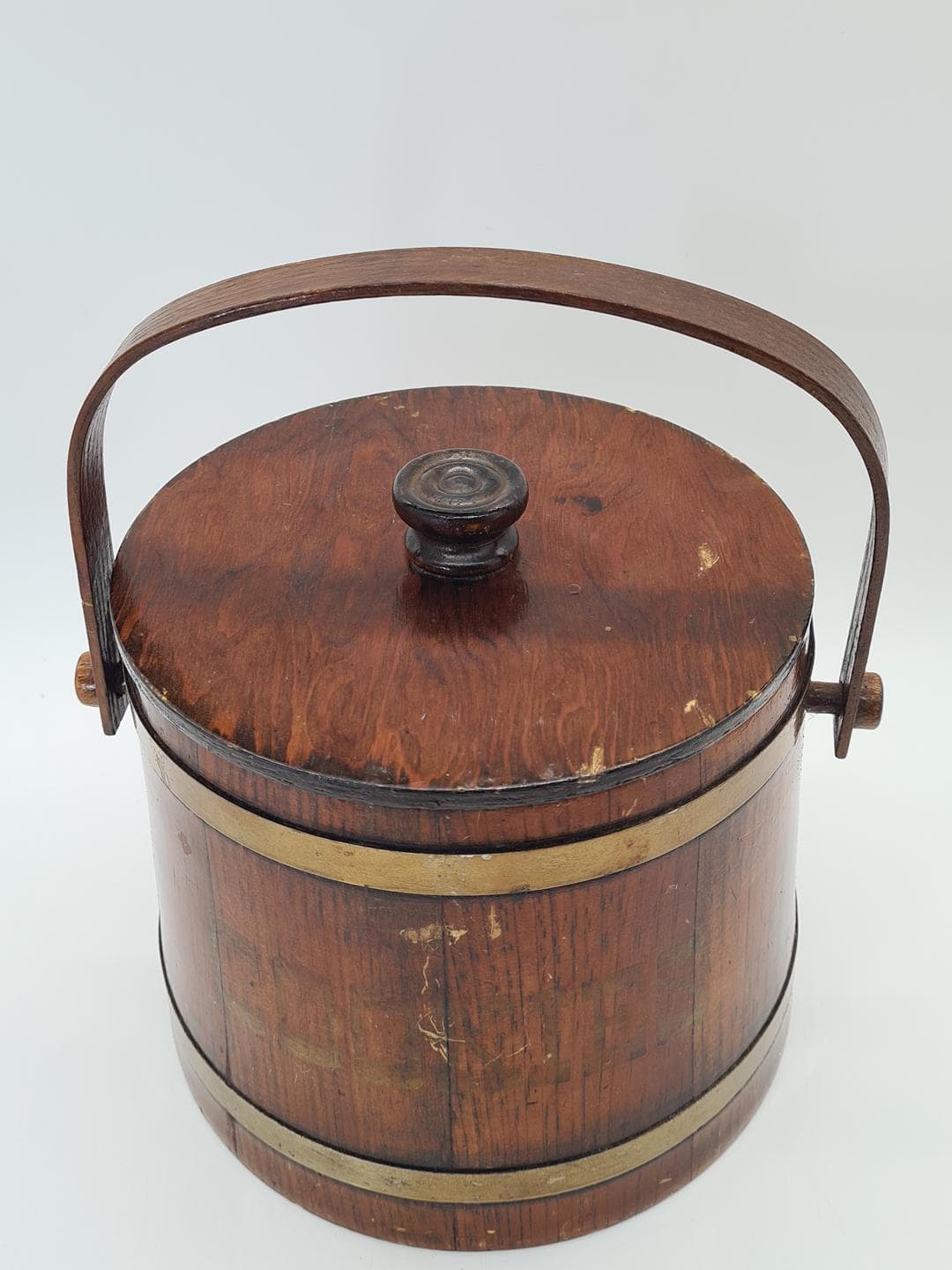 Cookie jar, brown, wood brass, Basketville, USA, 1960s. - 373982
