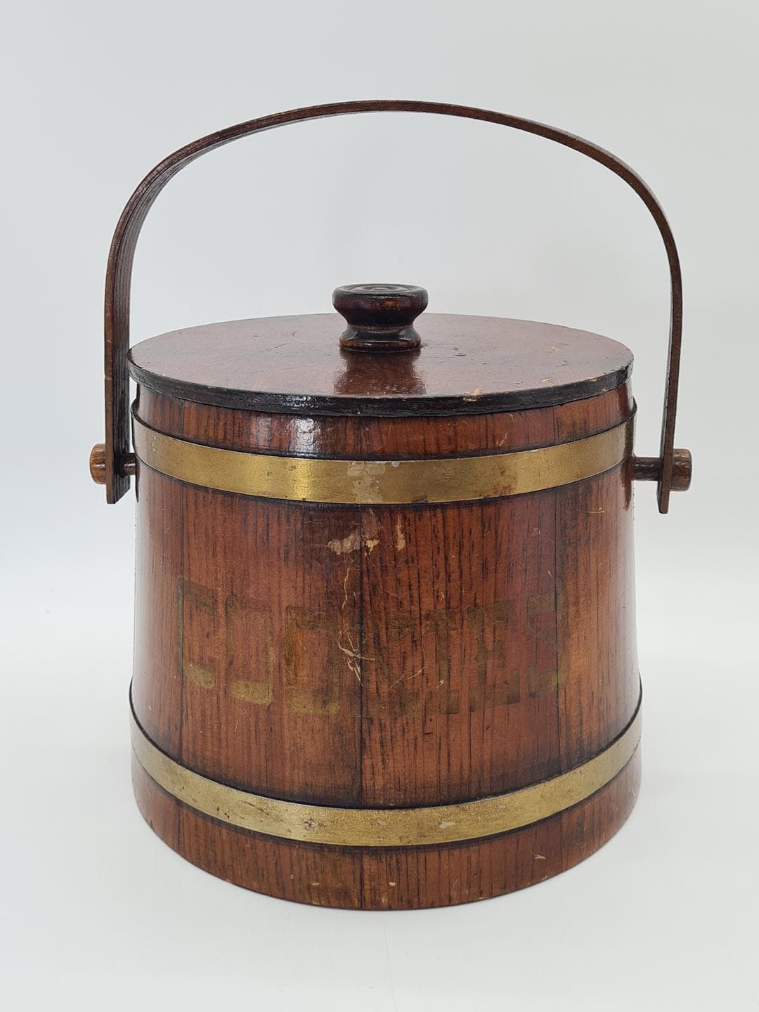 Cookie jar, brown, wood brass, Basketville, USA, 1960s. - 373981