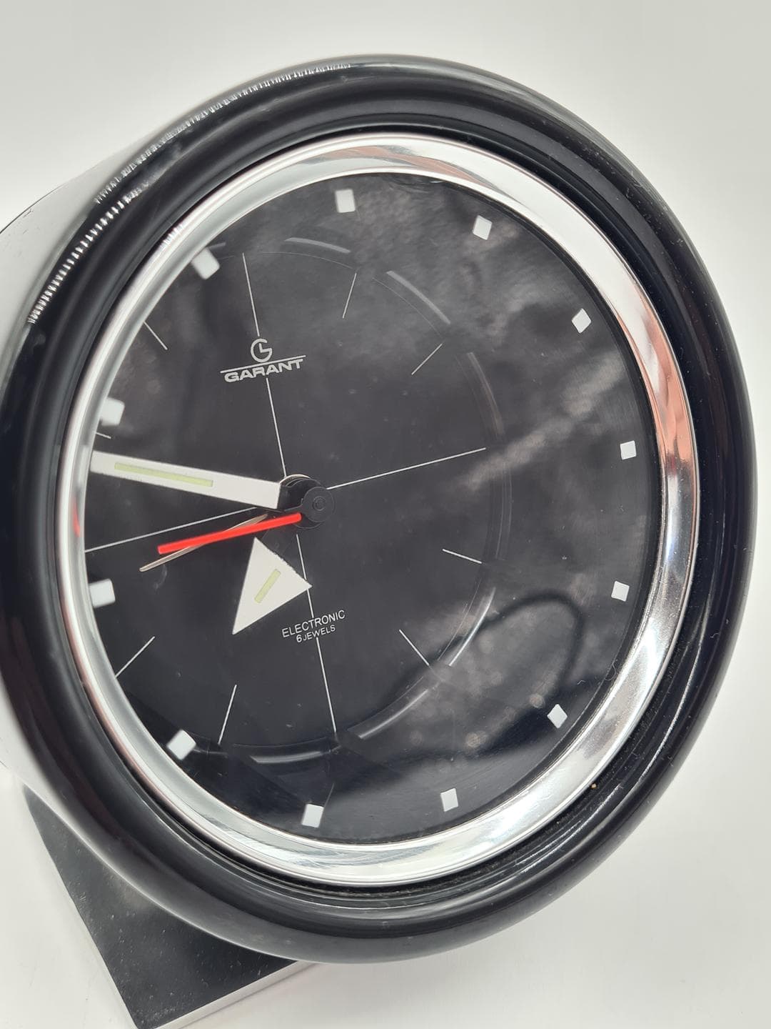 Table Clock Space Age, black plastic, polished steel, Japan, 1970s - 374045