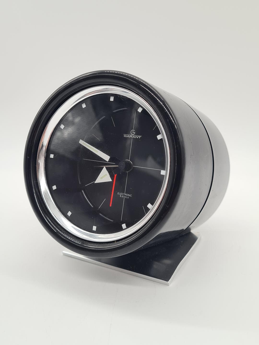 Table Clock Space Age, black plastic, polished steel, Japan, 1970s - 374040