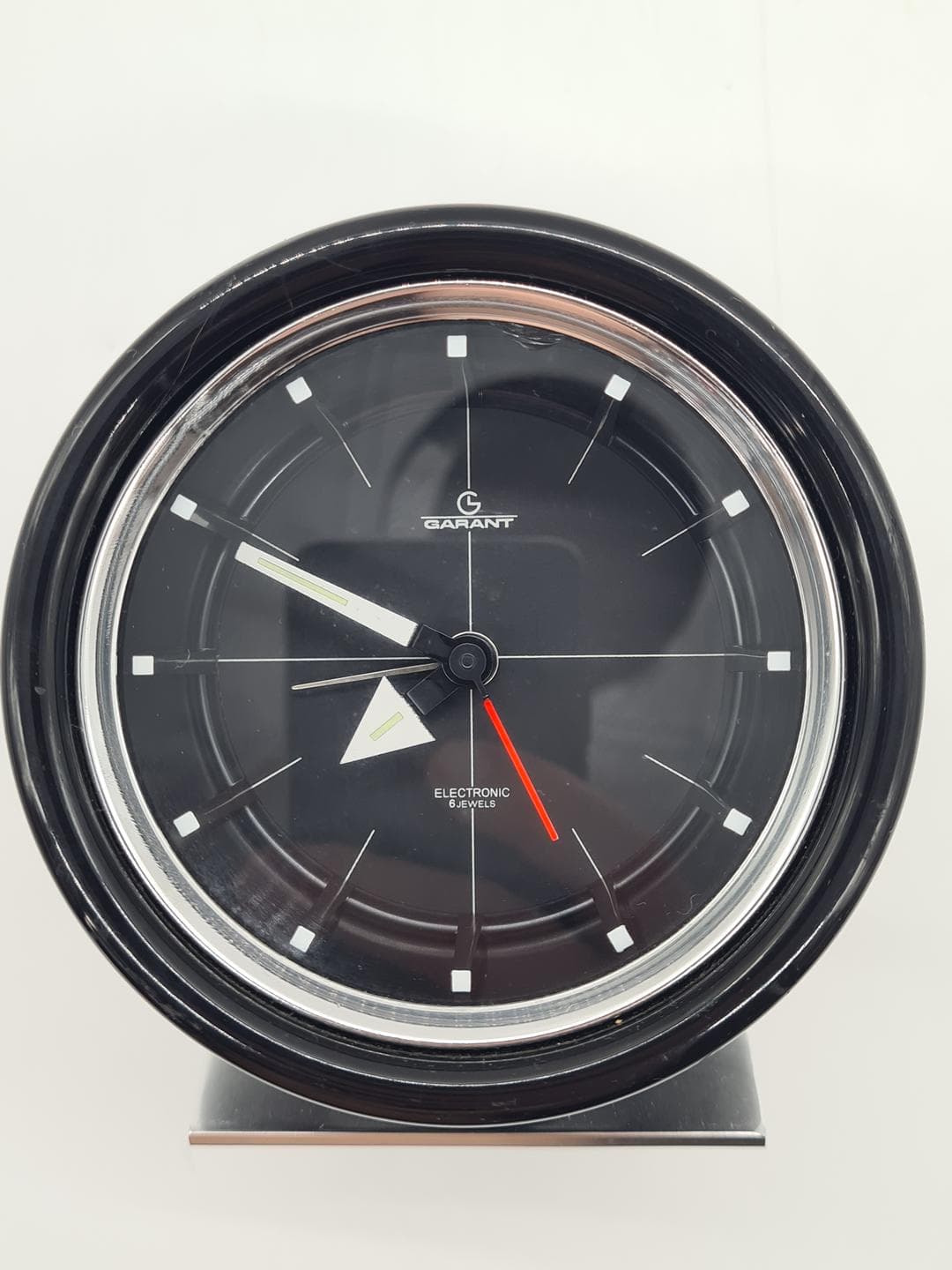 Table Clock Space Age, black plastic, polished steel, Japan, 1970s - 374046