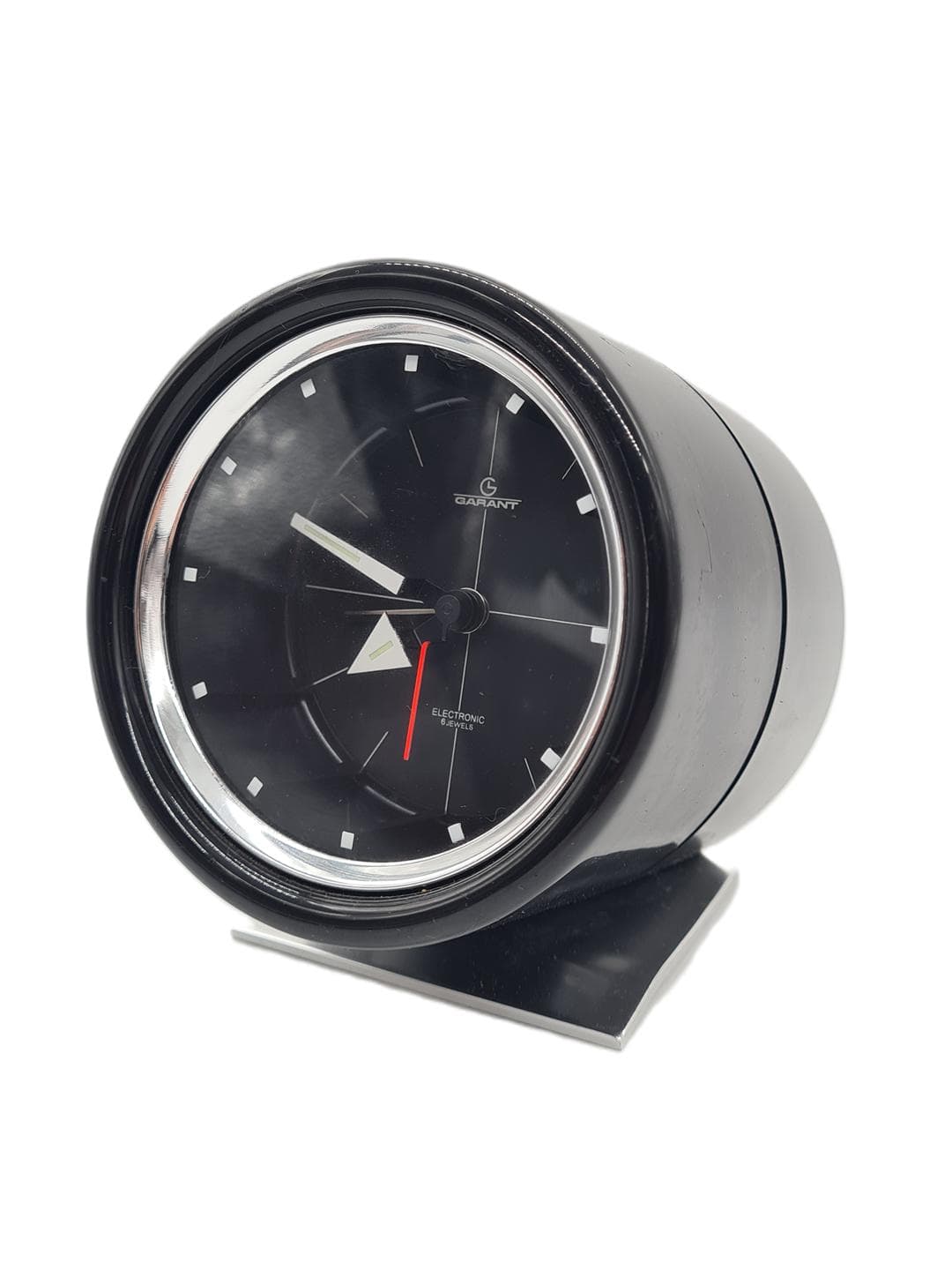 Table Clock Space Age, black plastic, polished steel, Japan, 1970s - 374039