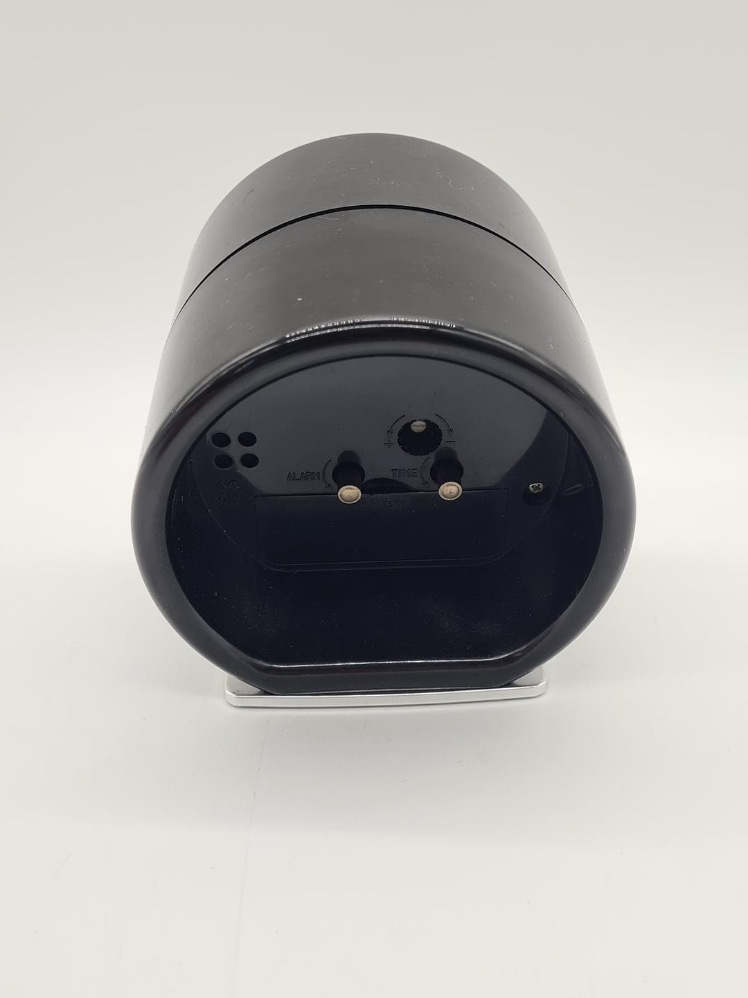 Table Clock Space Age, black plastic, polished steel, Japan, 1970s - 374041