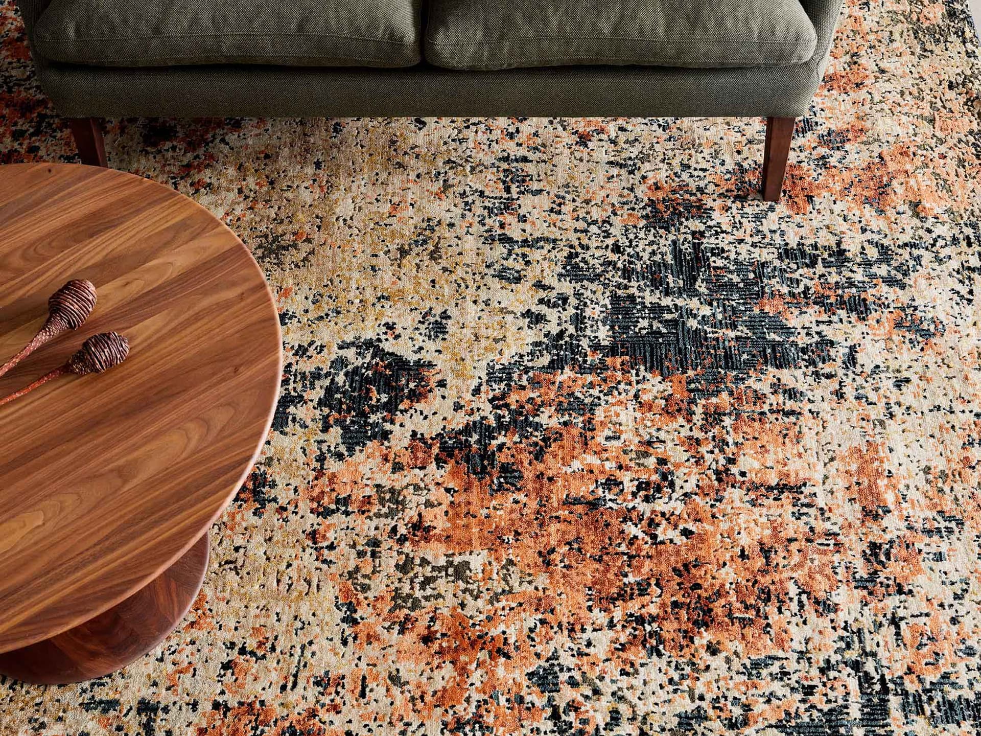 Rug Seduction beige black orange, 300x400, wool viscose, Reza's - 374051
