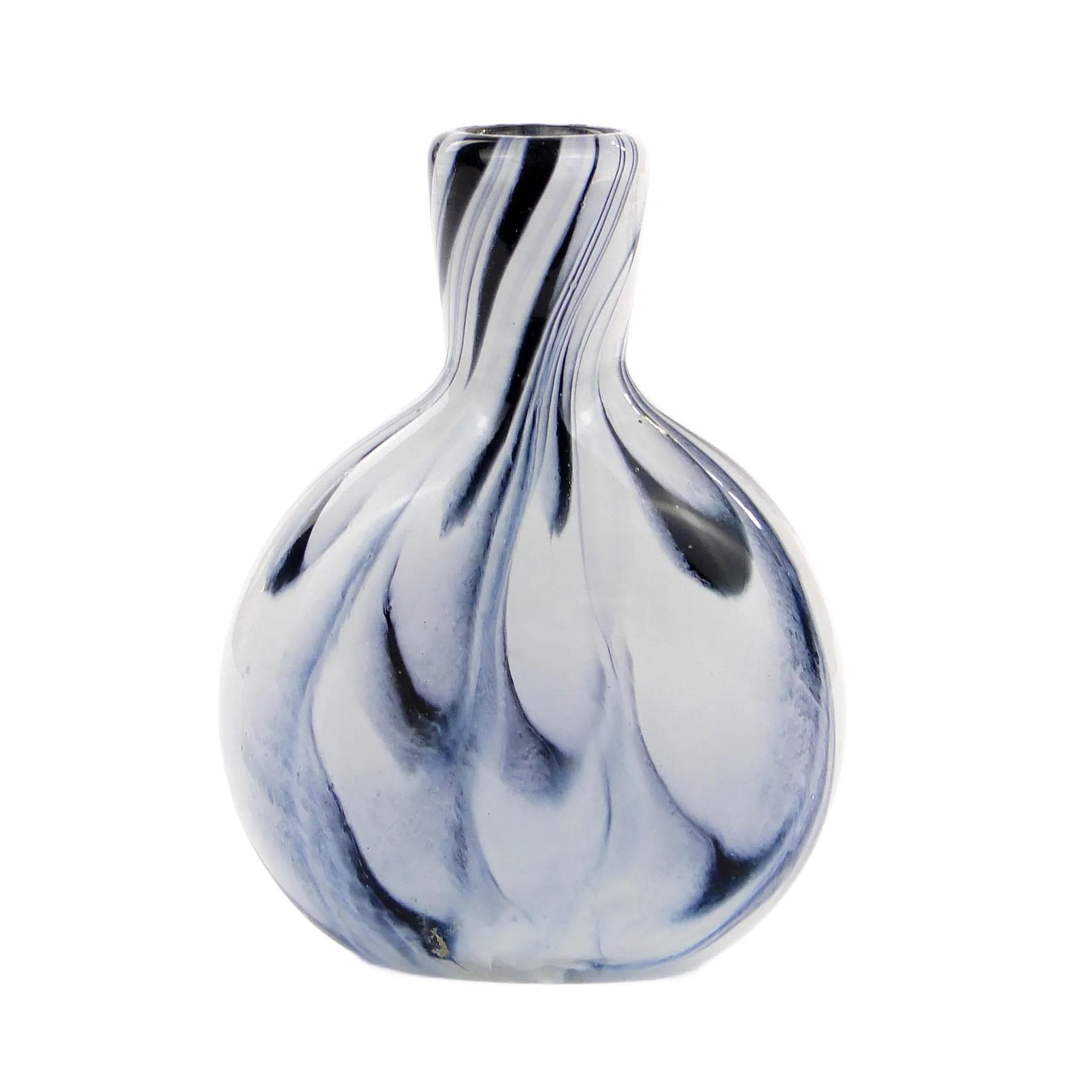 Mosaic Snuff Bottle, white blue black glass, Germany, 1950s.