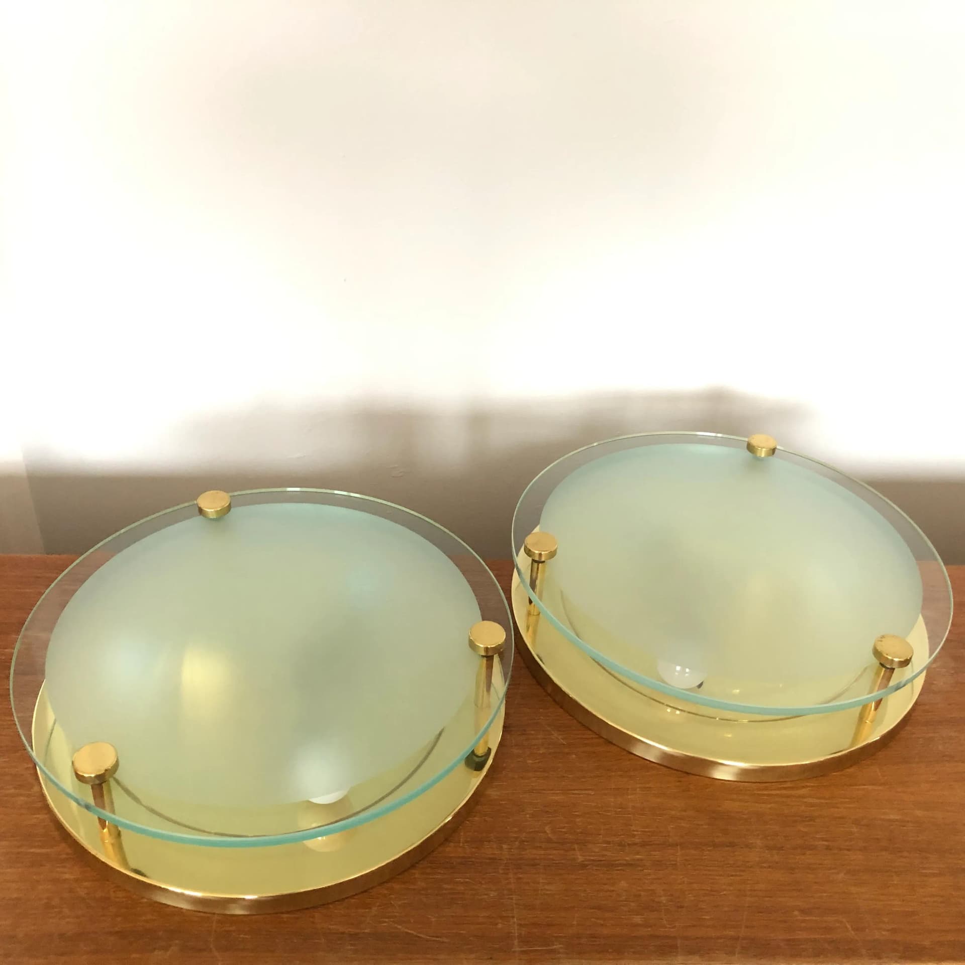 Para plafonów, ivory white szkło, Niemcy, lata 70. - 27379