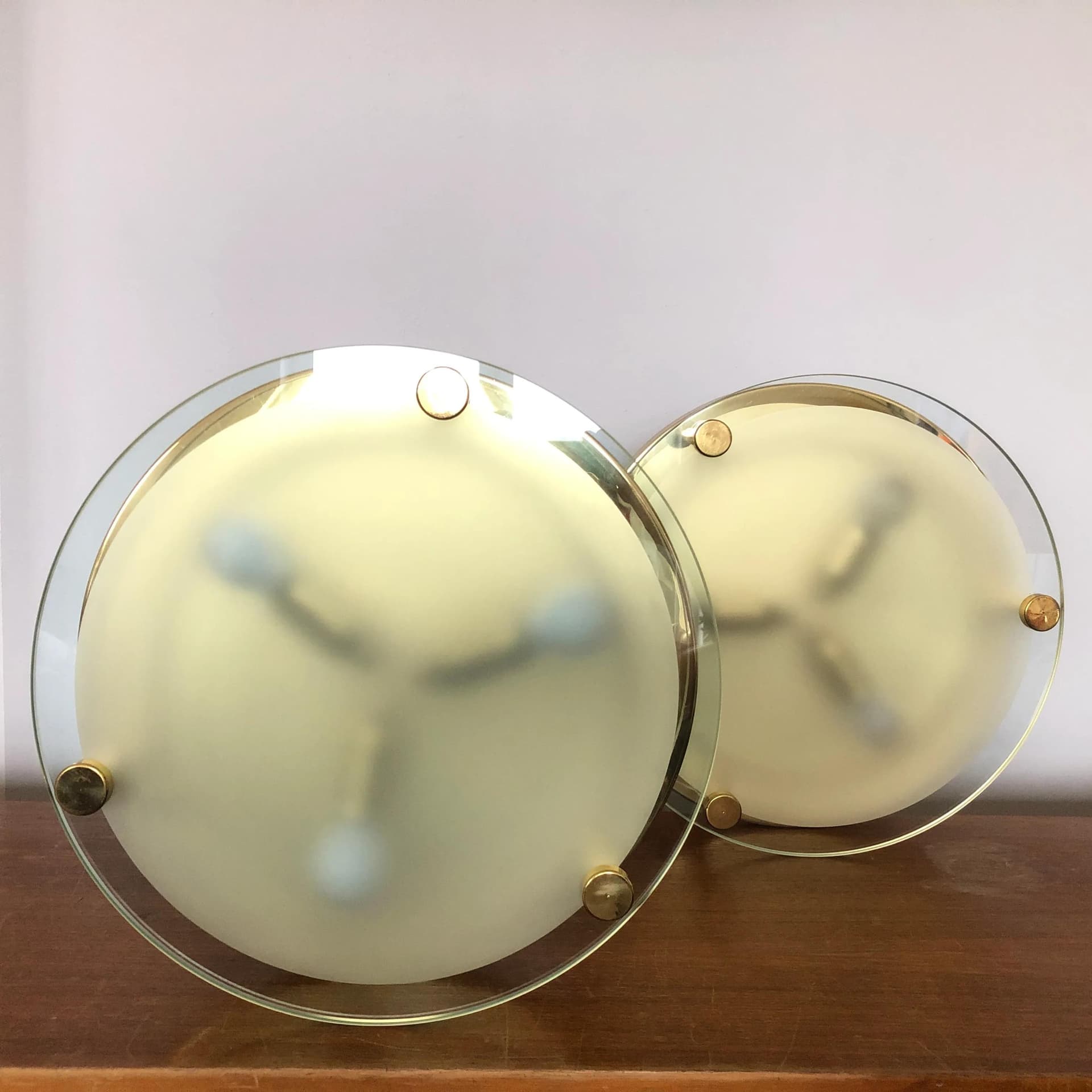 Para plafonów, ivory white szkło, Niemcy, lata 70.