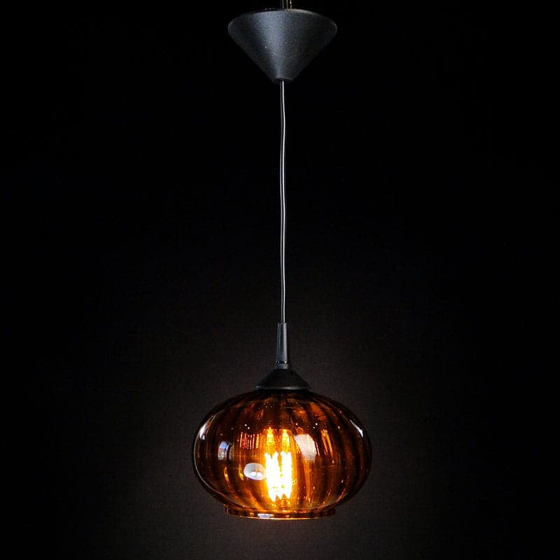 Lampa wisząca Pop Art, szkło sodowe bursztynowy, czarny, Polska, lata 70. - 374566
