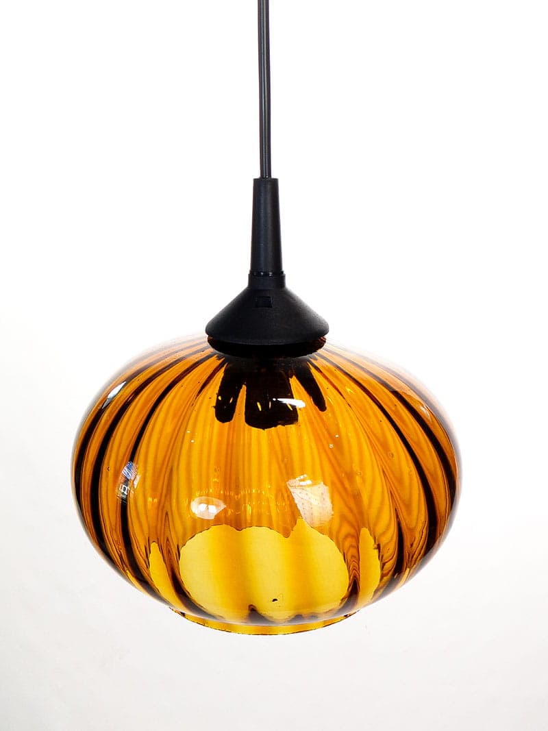Lampa wisząca Pop Art, szkło sodowe bursztynowy, czarny, Polska, lata 70. - 374563