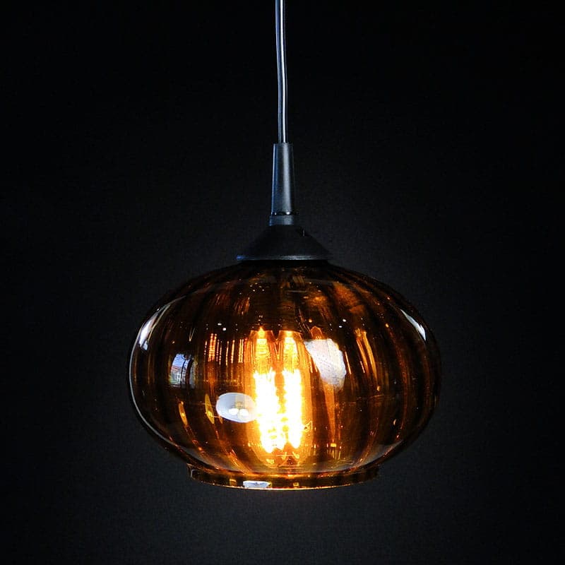 Lampa wisząca Pop Art, szkło sodowe bursztynowy, czarny, Polska, lata 70. - 374565