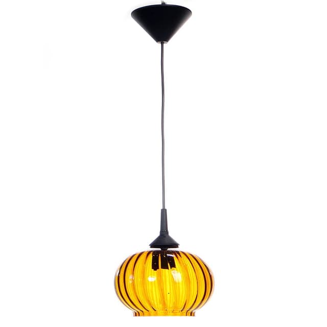Lampa wisząca Pop Art, szkło sodowe bursztynowy, czarny, Polska, lata 70. - WYMIARY