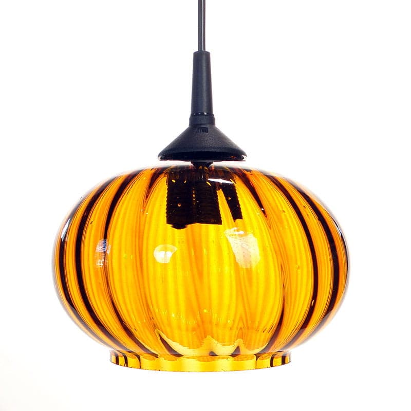 Lampa wisząca Pop Art, szkło sodowe bursztynowy, czarny, Polska, lata 70. - 374564