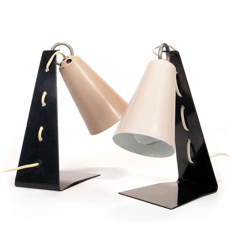 Lampa stołowa Pop Art, stal czarna, klosz beżowy, proj. A. Gałecki, Polska, lata 60. - 374978