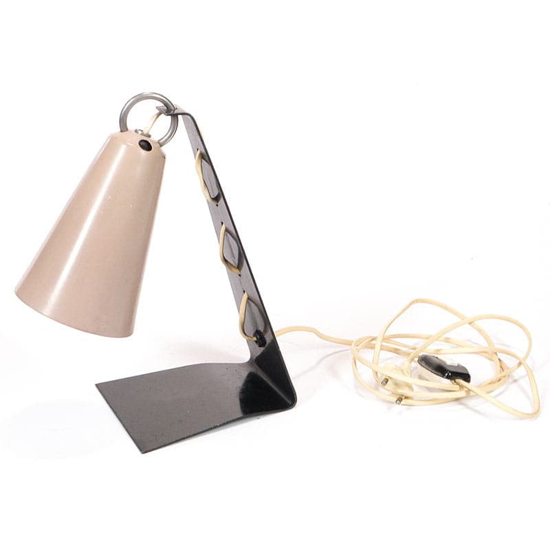 Lampa stołowa Pop Art, stal czarna, klosz beżowy, proj. A. Gałecki, Polska, lata 60. - 374982