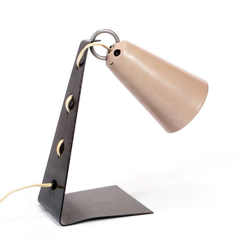 Lampa stołowa Pop Art, stal czarna, klosz beżowy, proj. A. Gałecki, Polska, lata 60. - 374980