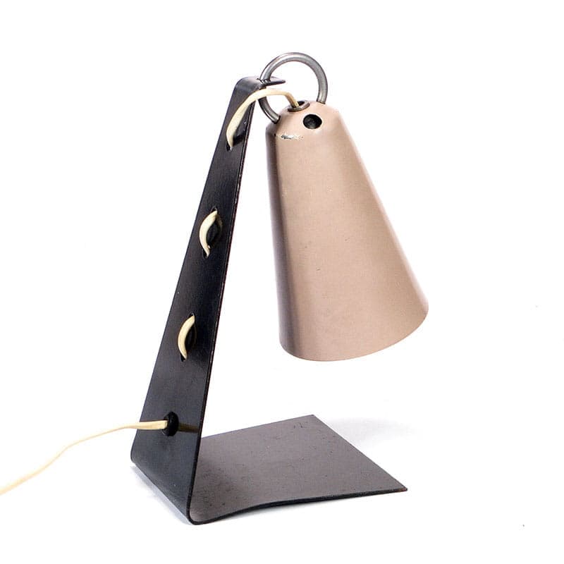 Lampa stołowa Pop Art, stal czarna, klosz beżowy, proj. A. Gałecki, Polska, lata 60. - 374979