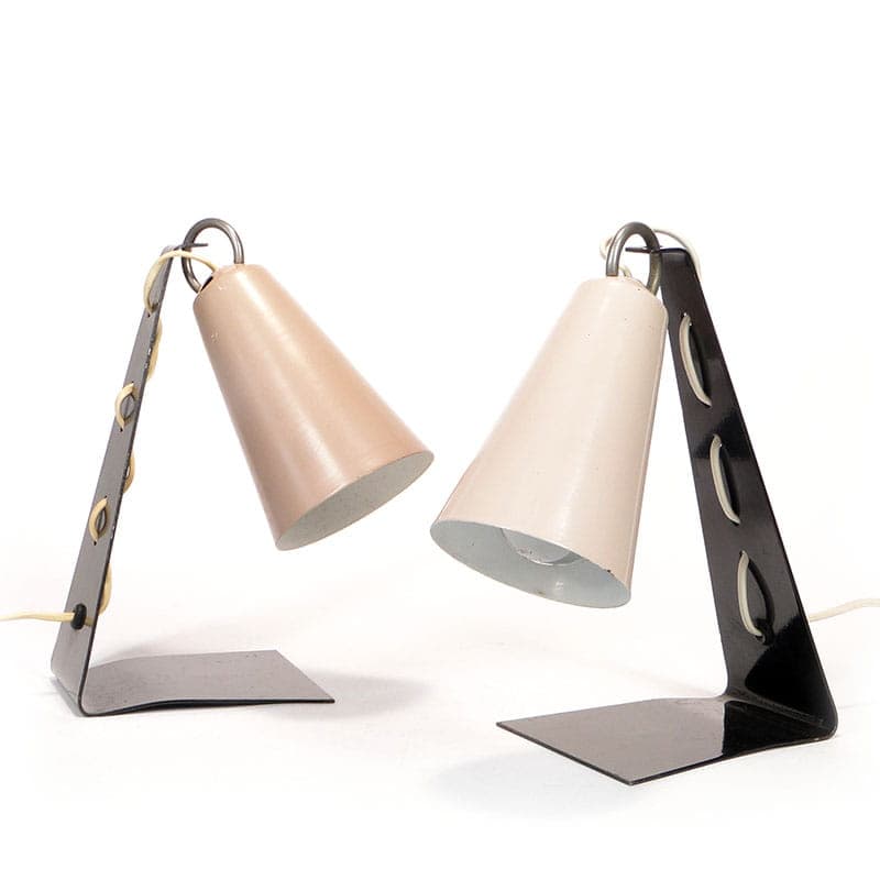 Lampa stołowa Pop Art, stal czarna, klosz beżowy, proj. A. Gałecki, Polska, lata 60. - 374977