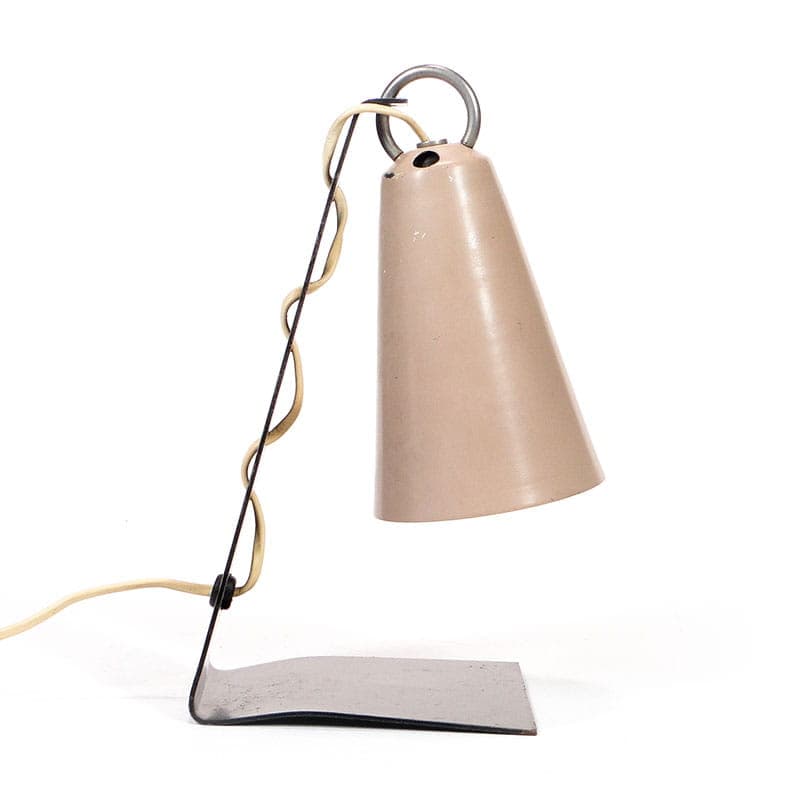 Lampa stołowa Pop Art, stal czarna, klosz beżowy, proj. A. Gałecki, Polska, lata 60. - 374981
