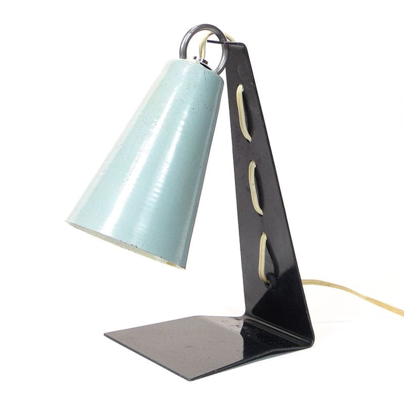 Lampa stołowa Pop Art, stal lakierowana czarna, plastik niebieski, proj. A. Gałecki, Polska, lata 60. - 375010
