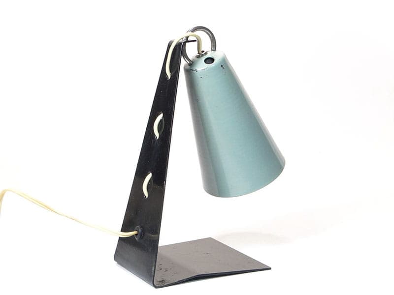 Lampa stołowa Pop Art, stal lakierowana czarna, plastik niebieski, proj. A. Gałecki, Polska, lata 60. - 375007