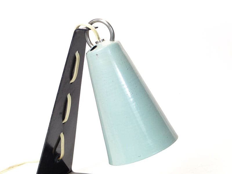 Lampa stołowa Pop Art, stal lakierowana czarna, plastik niebieski, proj. A. Gałecki, Polska, lata 60. - 375012