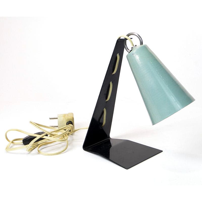 Lampa stołowa Pop Art, stal lakierowana czarna, plastik niebieski, proj. A. Gałecki, Polska, lata 60. - 375009