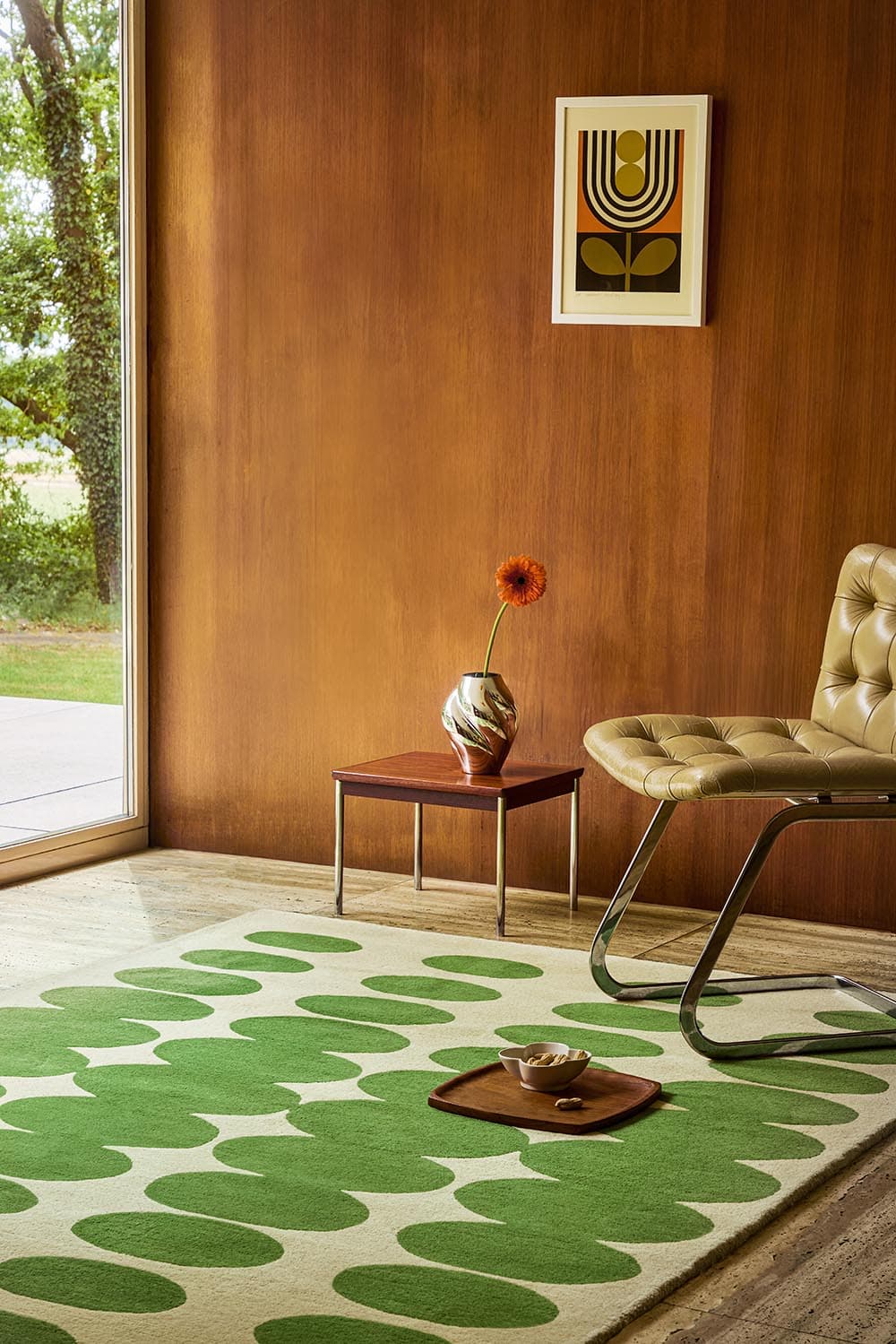 Rug Optical Oval beige, green 160x230 cm, wool, Orla Kiely - 375027