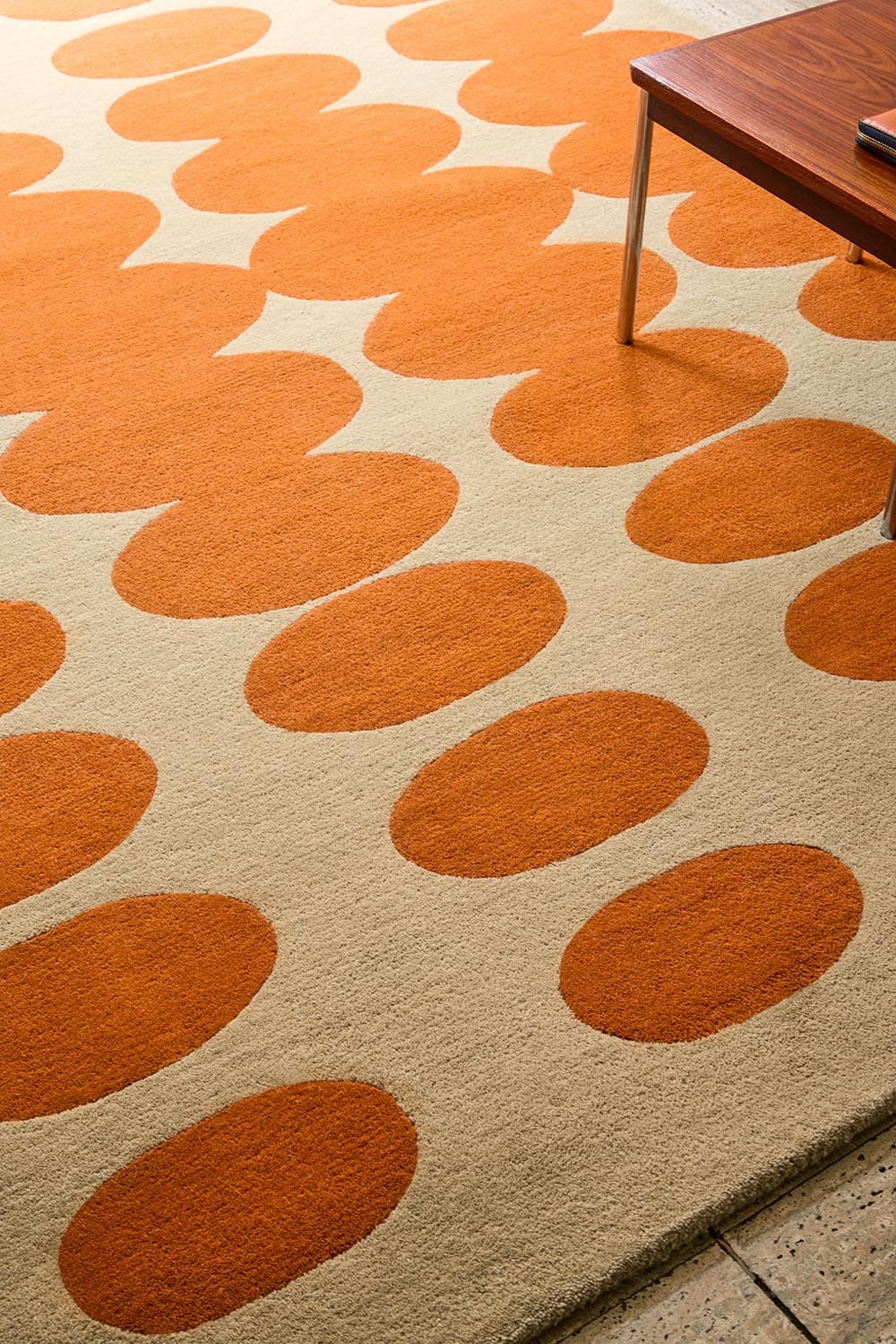 Rug Optical Oval beige, orange 120x180, wool, Orla Kiely - 375045