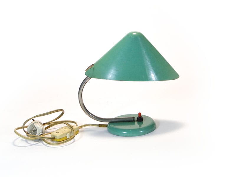 Table Lamp Pop Art, green steel, by A. Gałecki, 1960s