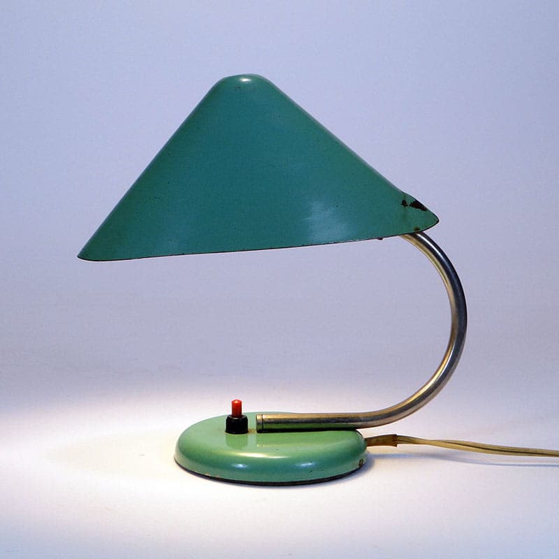 Table Lamp Pop Art, green steel, by A. Gałecki, 1960s - 375067