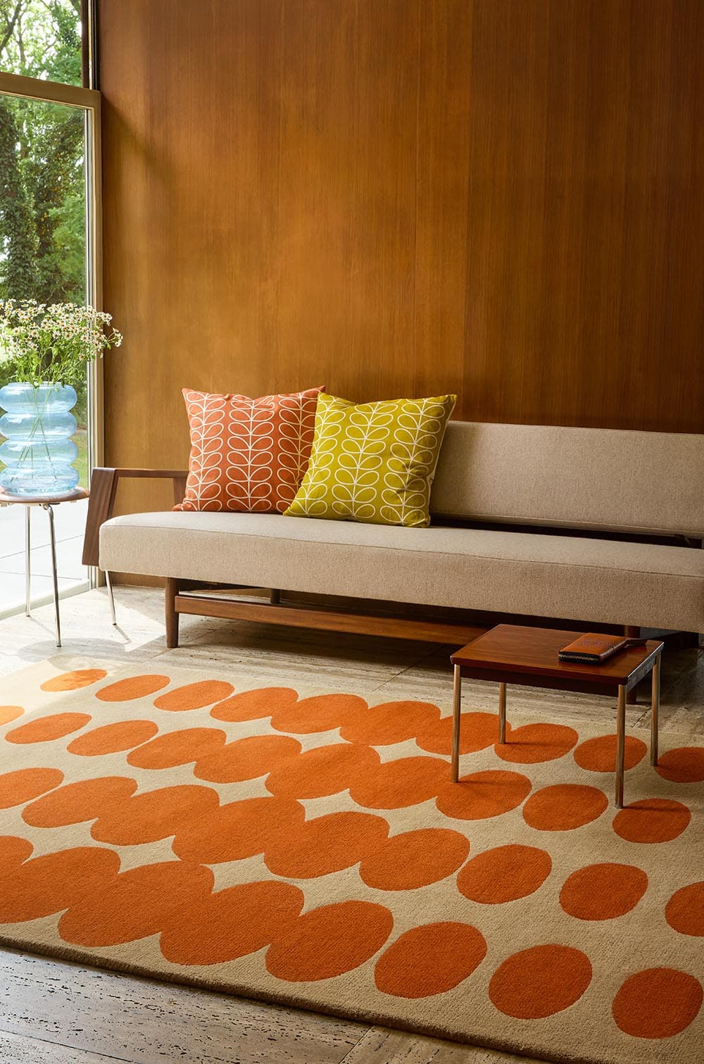 Rug Optical Oval beige, orange 250x350 cm, wool, Orla Kiely - 375072
