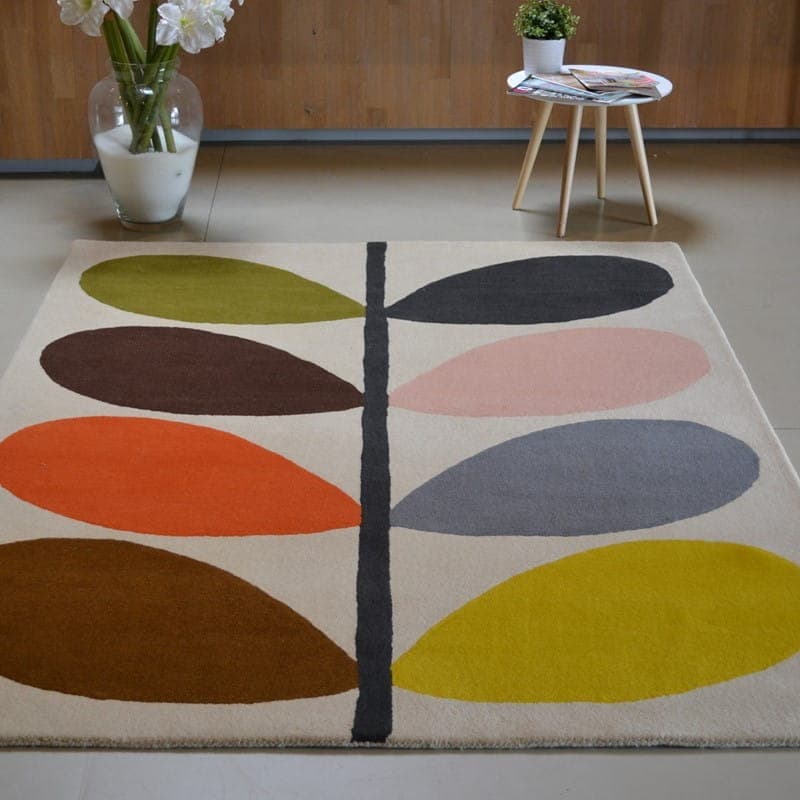 Dywan Giant Multi Stem biały, szary, zielony, niebieski, różowy, pomarańczowy, brązowy, żółty 120x180 cm, wełna, Orla Kiely - 375210