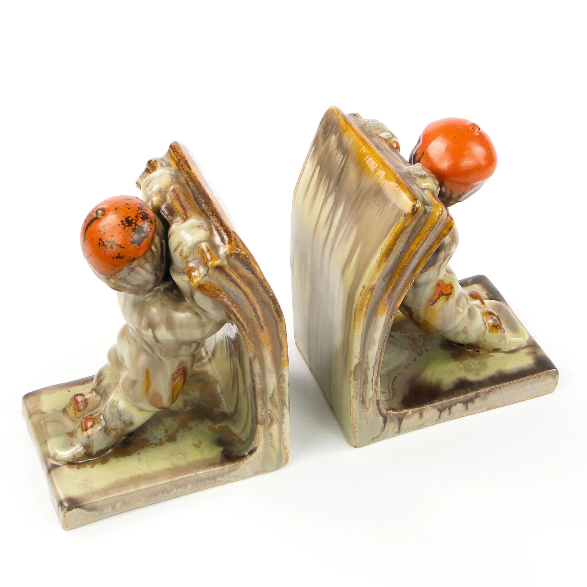 Para podpórek do książek Art Deco, ceramika glazurowana multikolor, Niemcy, lata 30. - 27411