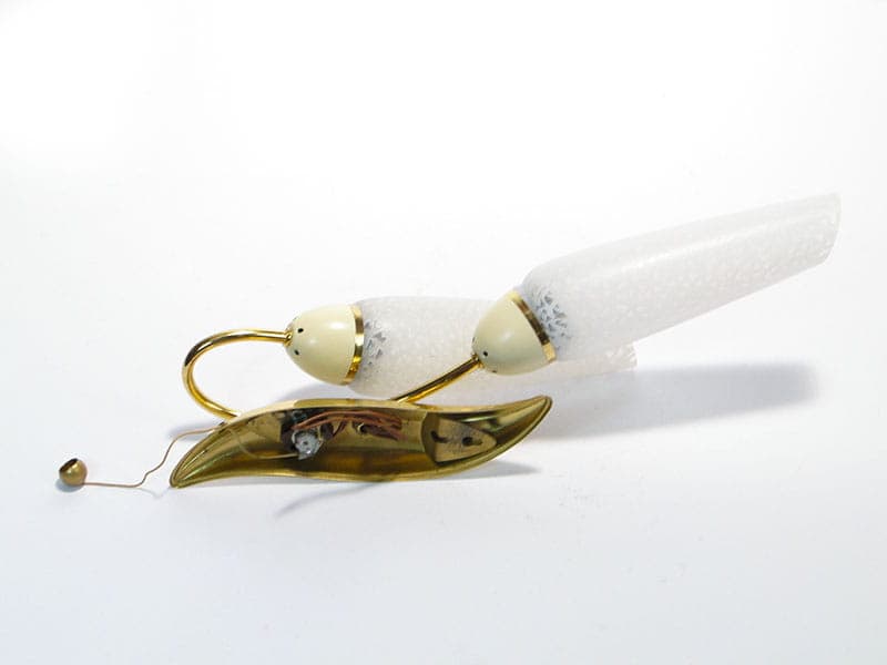 Wall sconce Pop Art, gold brass, white glass, beige metal, Germany, 1950s - 375486