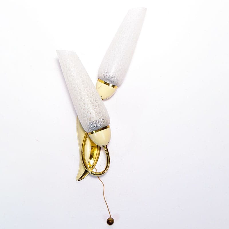 Wall sconce Pop Art, gold brass, white glass, beige metal, Germany, 1950s
