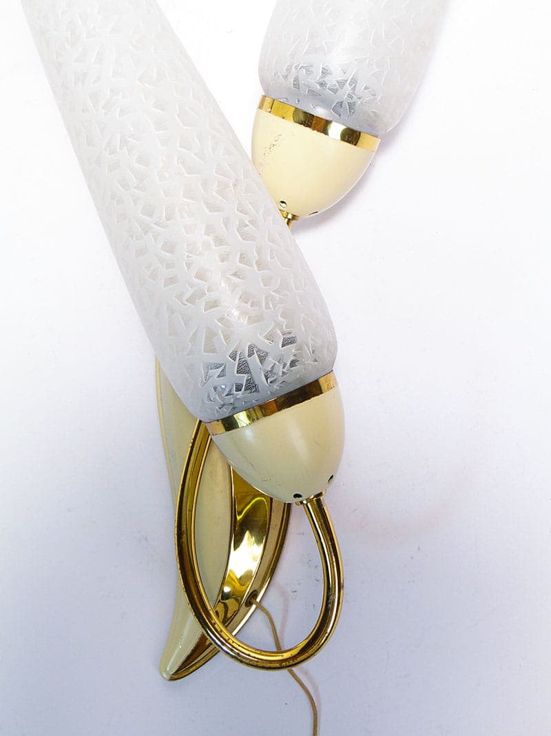 Wall sconce Pop Art, gold brass, white glass, beige metal, Germany, 1950s - 375480