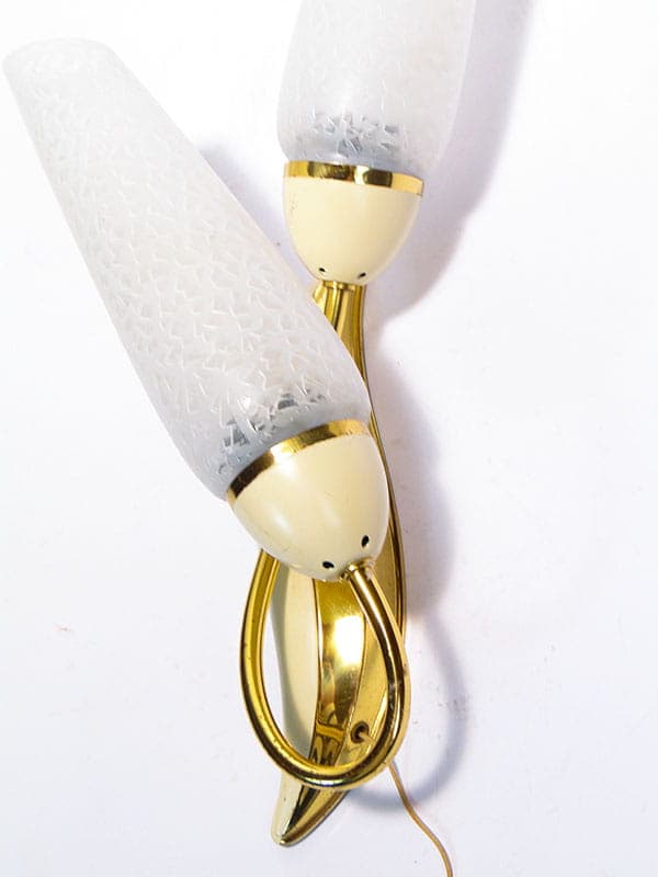 Wall sconce Pop Art, gold brass, white glass, beige metal, Germany, 1950s - 375484